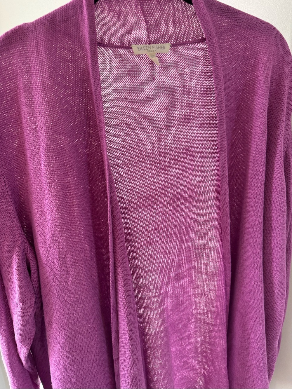 Eileen Fisher Open-Front Linen Knit Cardigan in Vibrant Magenta